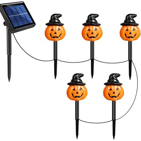 Lampe solaire de jardin en forme de citrouille - Lumière d'Halloween, lampe de décoration extérieure étanche pour fêtes. (1/5)