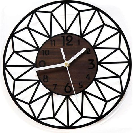 Horloge Murale Bois Massif Métal 30cm Horloge Murale Silencieuse sans Tic-Tac Salon Chambre Cuisine Bureau Grande Pendule Murale (1/4)