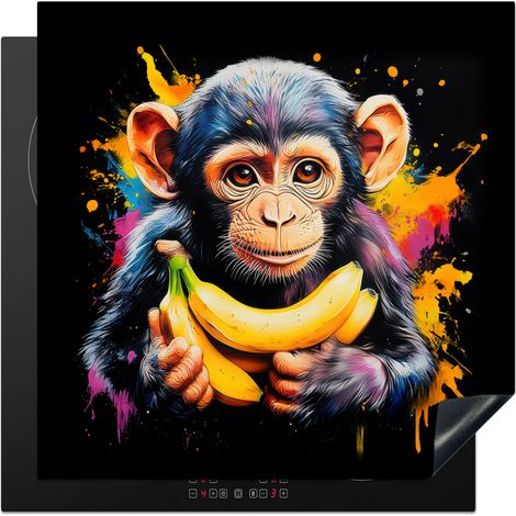 PROTECTOR DE PLACAS DE INDUCCIÓN Mono - Graffiti - Colorido - Plátanos - Moderno Tapa Protectora De Cocina 78x78 cm