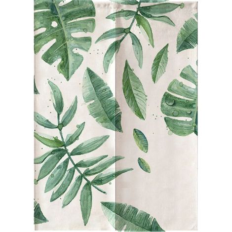Rideau japonais feuilles vertes imprimées séparation chambre enfants, store porte 85x120 cm (1/5)