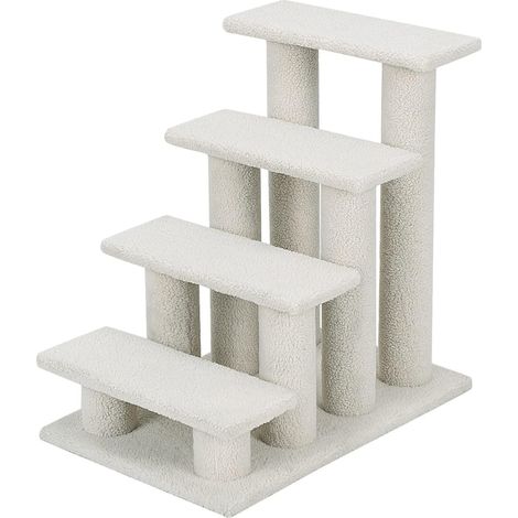 COSTWAY Arbre à Chat en Laine d'agneau, Centre d'Activités pour Chat en Forme d’Escalier, Arbre à Grimper pour Chat en 4 Etages, Charge 25kg, 61 x 41 x 60 cm (Beige) (1/5)