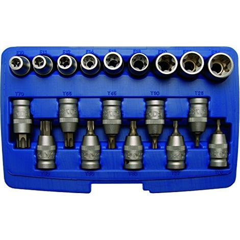 BGS  Juego  de  puntas [OttRightRightDummy] de  vaso  entrada  cuadrado  interior  12,5  mm  (1/2")  perfil  E  /  perfil  T  (para  Torx)  19  pzs.  -  5100