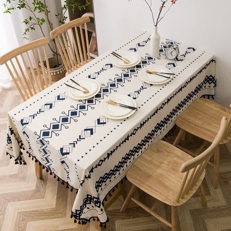 Nappe carrée en lin et coton à pompons, 60 x 70 pouces (1/5)
