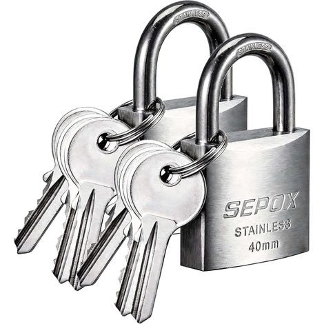Cadenas à clés d’extérieur résistants aux intempéries, anse et corps de serrure en acier inoxydable SUS304 40mm, 2 cadenas avec 4 mêmes clés, pour marine, industriel, jardin (1/5)