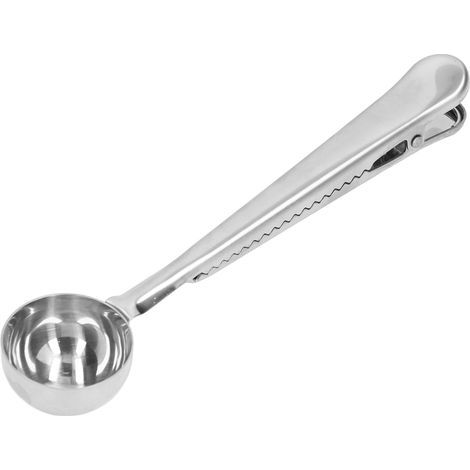 2-in-1-Kaffeelöffel-Verschlussclip aus Edelstahl, ergonomisches und praktisches Design für Getränke, silberfarbenes Zubehör (1/5)