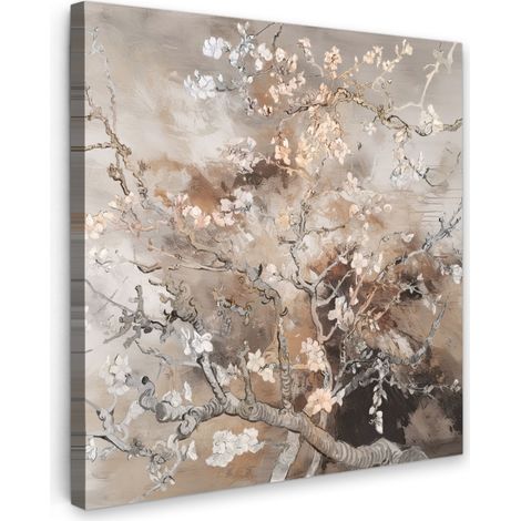 TABLEAU SUR TOILE Fleur d'amandier - Art - Van Gogh - Beige - Abstrait Décoration Salon 50x50 cm