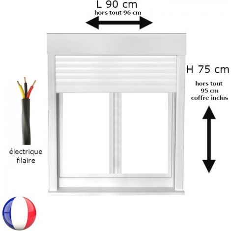 Fenêtre PVC avec volet roulant électrique H 75 x L 90 cm 2 vantaux pour pose en neuf