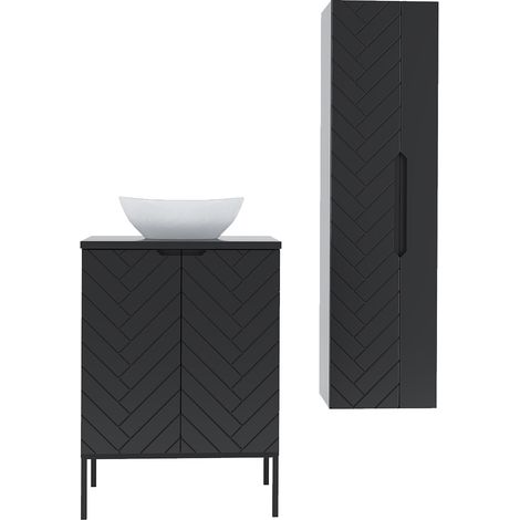 Waschtisch und Hängesäule 60cm Daria, Schwarz