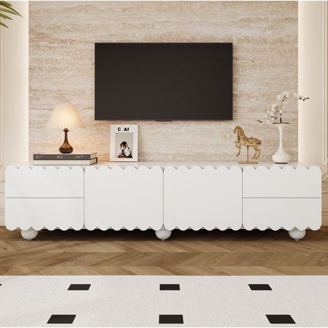 Mobile TV 180x40x50 cm bianco in MDF, LED integrato e vani portaoggetti (1/5)