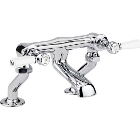 Hudson Reed White Topaz Lever Bath Filler Tap Pillar Mounted - Chrome (1/2)
