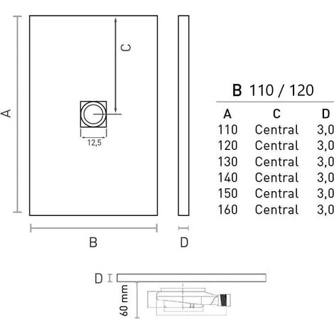 Plato de ducha resina CENTRO antracita  110x160 cm rejilla acero inox. (1/2)