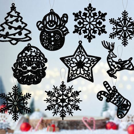 Décorations, de sapin de Noël - Lot de 42 décorations à paillettes en forme de bonhomme de neige, de renne, de Père Noël et de flocon de neige (1/5)