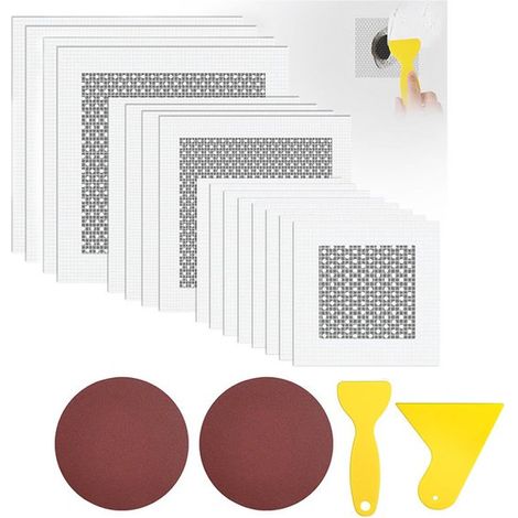 Ensemble de 16 pièces de patchs de réparation en aluminium pour murs, patchs en maille auto-adhésifs de 2, 4 et 6 pouces, kit de réparation de cloisons sèches, pour réparer les murs et plafonds en clo (1/5)