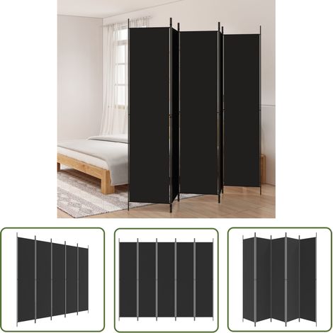 The Living Store 5-tlg. Paravent Schwarz 250x220 cm Stoff - Paravent - Raumteiler - Zimmerabtrennung - Sichtschutz - Wanddekoration (1/5)