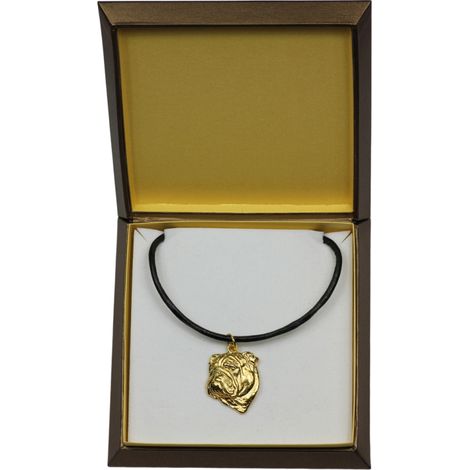 Bulldog inglés, Bulldog I: collar para perro en caja de regalo, colgante chapado en oro para amantes de los perros, impresionante joyería de Art-Dog. (1/5)