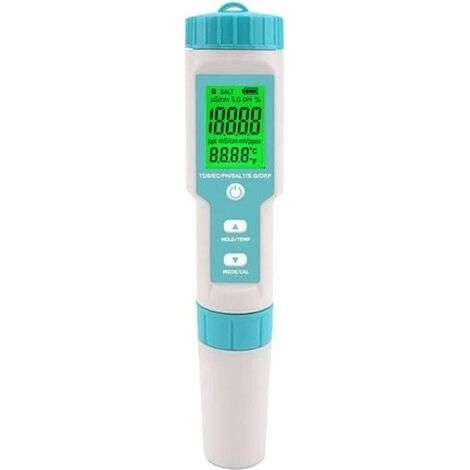 Testeur de salinit de piscine Compteur de pH et de salinit d\'eau sale Numrique 5 en 1 Testeur de pH et de salinit de piscine Compteur de salinit pour piscine, bain remous et spa de nage (1/4)