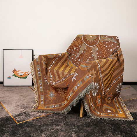 Jeté de canapé - Couverture style bohème - Couvre-lit - Couverture - 127 x 152 cm - Convient pour le salon, la chambre, les pique-niques intérieurs/extérieurs - Coton - Marron (1/5)
