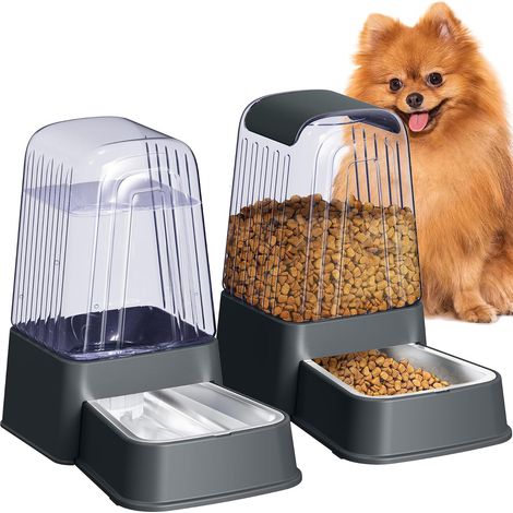 Automatic Dog Cat Food and Water Dispenser with Stainless Steel Bowls, Gravity Pet Feeders, BPA Free, Large Capacity for Cats (1/5)
