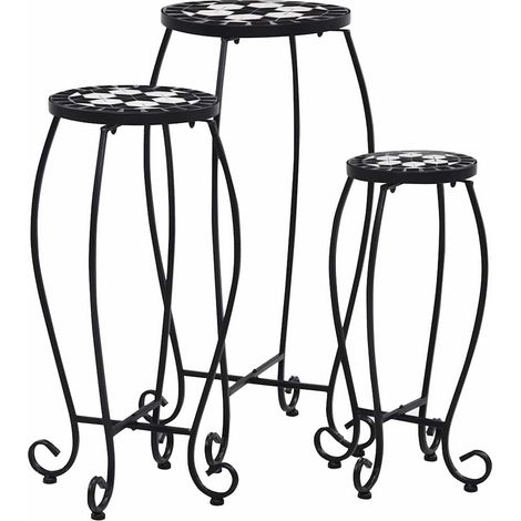 Lot de 3 Tables de Jardin Mosaïque en Céramique et Fer Noir et Blanc - PANGIVO (1/5)