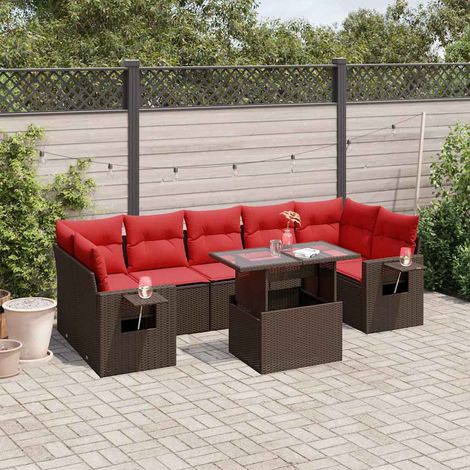 Ensemble canapé de jardin 8 pièces en rotin PE marron avec table réglable et coussins - PANGIVO (1/5)