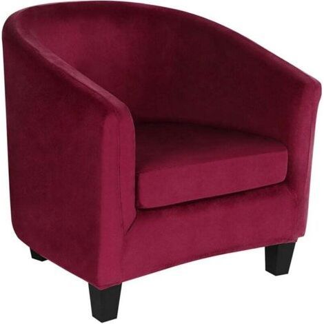 Velvet Club Chair Cover Convertible 2 Piece Set with Cushion Cover, Cover for Stretch Tub Chair, WINE RED (1/4)