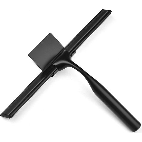 Escobilla de ducha con soporte, para limpiar puertas de ducha, espejos, ventanas, ventanillas de coche y otras superficies de cristal, color negro. (1/5)