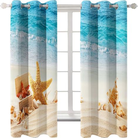 Rideaux à œillets pour Chambre d'enfant - Paysage de Coquille d'étoile de mer Bleue 72 x 84 Pouces - Rideaux 3D - Rideaux perforés Opaques d'intérieur - Isolation et réduction du Bruit - Applicable à (1/5)