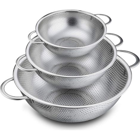 Passoire - Acier Inoxydable - Micro-perforée - Pour Égoutter Pâtes Fruits Légumes Riz - 16 cm 22 cm 28 cm - Lot de 3 (1/5)