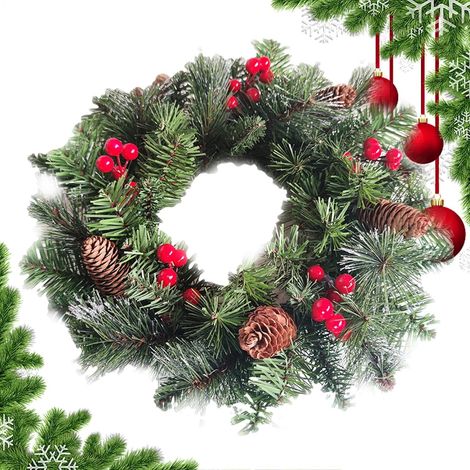 Couronnes De Noël - 40 cm Couronne de Noël Artificielle avec Lumières - Guirlande Décorative pour Cuisine Cheminée Mur Décoration pour Mantel (1/5)