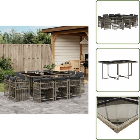 The Living Store 11-tlg. Garten-Essgruppe mit Kissen Grau Poly Rattan - Gartenstuhl (1/5)