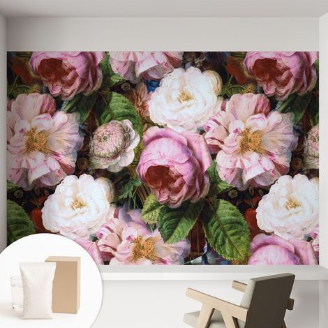 Papier peint intissé avec imprimé pour décoration intérieure pour rénovation a motif - Colle incluse gratuite Élégance florale 152x104 cm (1/5)