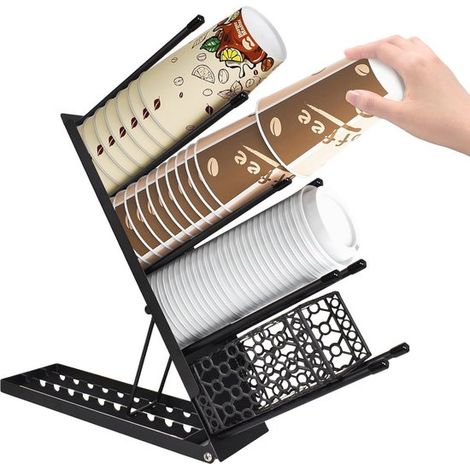 Porta tazze e coperchi con 4 scomparti - Organizer per caffè regolabile per ufficio e bar (1/5)