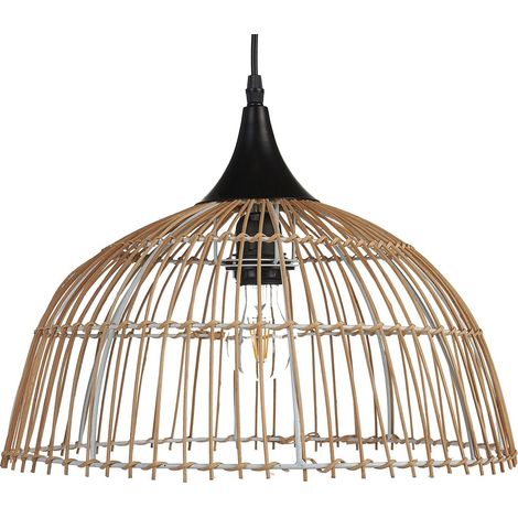 Pendant Lamp Natural Beige Rattan Open Work Shade Black Cord Boho Lightning Hanging Light BARARIS
