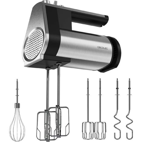 Cecotec Batidora de Varillas PowerTwist 500 Full Steel. 500 W, 5 Velocidades más Función Turbo, 3 Accesorios: Varilla de Globo