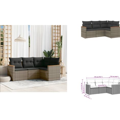 4-tlg. Garten-Sofagarnitur mit Kissen Grau Poly Rattan - Gartenmöbel - Esszimmergarnituren - Outdoor Möbel - Lounge Set - Rattan Sofa (1/3)