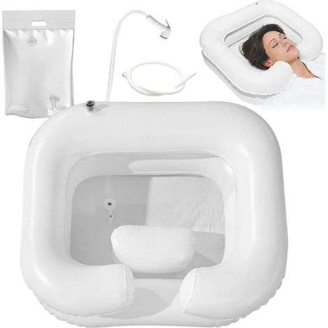 Lavabo à Cheveux Gonflable, Avec pommeau de douche et sac à eau, Bac à Shampoing Gonflable en PVC, bac de lavage portable pour femmes enceintes, blessées et handicapées (1/5)
