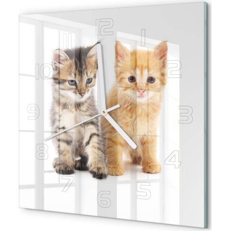 Horloge Murale Carrée Déco Moderne en Verre Silencieuse Salon Cuisine Chat brun-roux 30x30 cm (1/5)