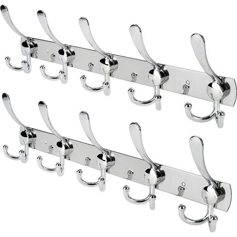 Wandhaken, Garderobenständer, EdelstahlSilberner Garderoben-/Handtuch-/Hutständer (2er-Pack mit je 15 Haken) (1/5)