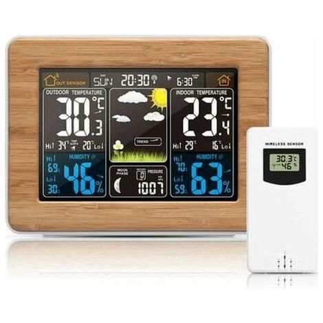 Station Météo - Baromètre - Thermomètre Hygromètre Intérieur Extérieur - Prévision Météo - Affichage Couleur - Horloge 12/24 H - Alerte Gel Température - USB Chargeur - 1 Pièce (1/5)