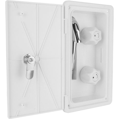 Ensemble de douche extérieure pour VR avec double robinet, eau chaude et froide, double commande, tuyau métallique, pommeau de douche et clés de verrouillage 1/2 po (1/5)