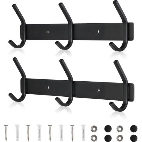 Porte Manteau Mural Noir Mat Patère Murale Salle de Bains 30CM pour 30KG Robuste en Acier Inoxydable à 3 Crochets Patere pour Couloir Cuisine Jardin Veste Parapluie Serviette, Moderne, 2 Pièce (1/5)