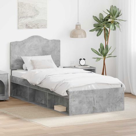Bettrahmen Beton Grau 90 x 190 cm Massives Kiefernholz