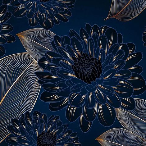 papier peint panoramique fleurs bleu et or - Sanders & Sanders (1/5)