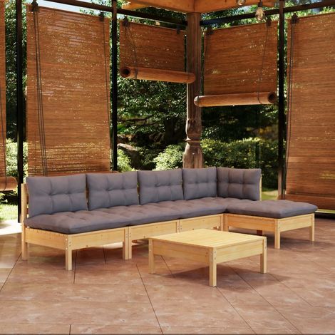 6-tlg. Garten-Lounge-Set mit Grauen Kissen Kiefernholz vidaXL (1/5)