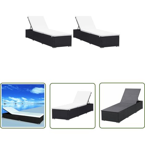 The Living Store Chaises longues avec coussins lot de 2 Résine tressée Noir - Chaise Longue - Mobilier De Jardin - Transats - Salon De Jardin - Détente (1/5)