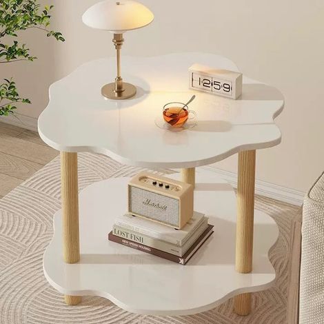 Trade Shop - Couchtisch mit 2 Regalen in Form einer Wolke Holzbeine Elegante hölzerne Lagerung -