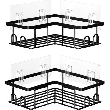 Étagère de Douche sans Percage. Etagere Salle Angle de Bain. Rangement Douche pour Nettoyant pour Corps de Shampoing (2 Pièces Etagère Salle Angle- Noir)