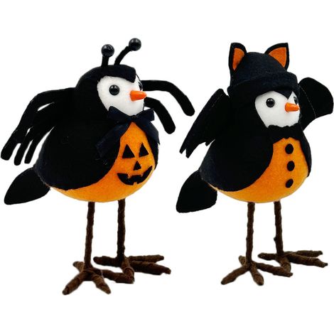 2 Vogel-Dekorationen für drinnen: Hexe, Spinne und Fledermaus – Etageren-Tablett-Dekoration für Kamin und Tisch, Schwarz-Orange (1/2)