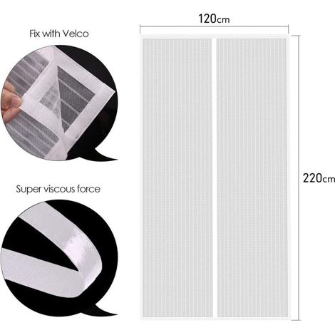 Magnetisches Moskitonetz für Türen und Fenster, 120 x 220 cm, Fliegengitter, ultrafeines Netzgewebe, magnetischer Fensterschutz, Mückenschutz, inklusive Klebestreifen, Weiß (1/4)