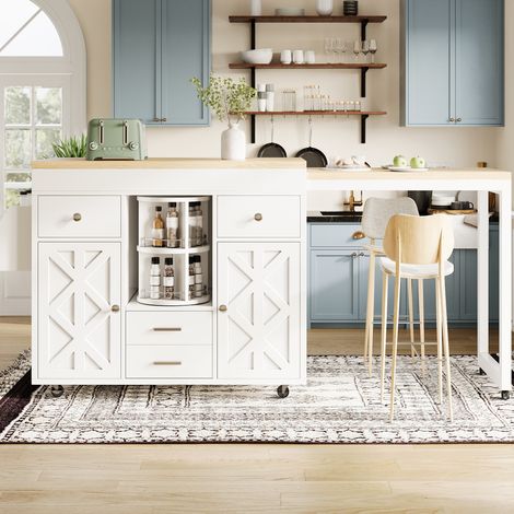 Mesa bar extensible con ruedas y almacenaje MDF OKMYHOME (1/5)